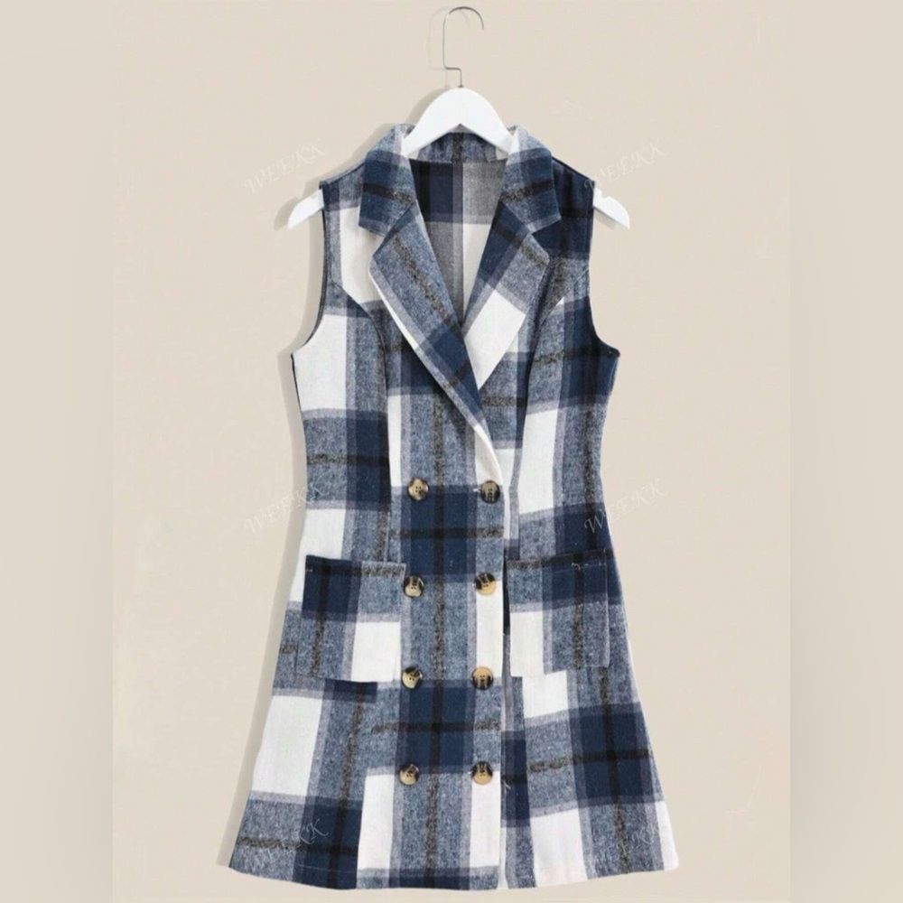 Plaid Double-Breasted Sleeveless Blazer Dress - Picture 8 of 14